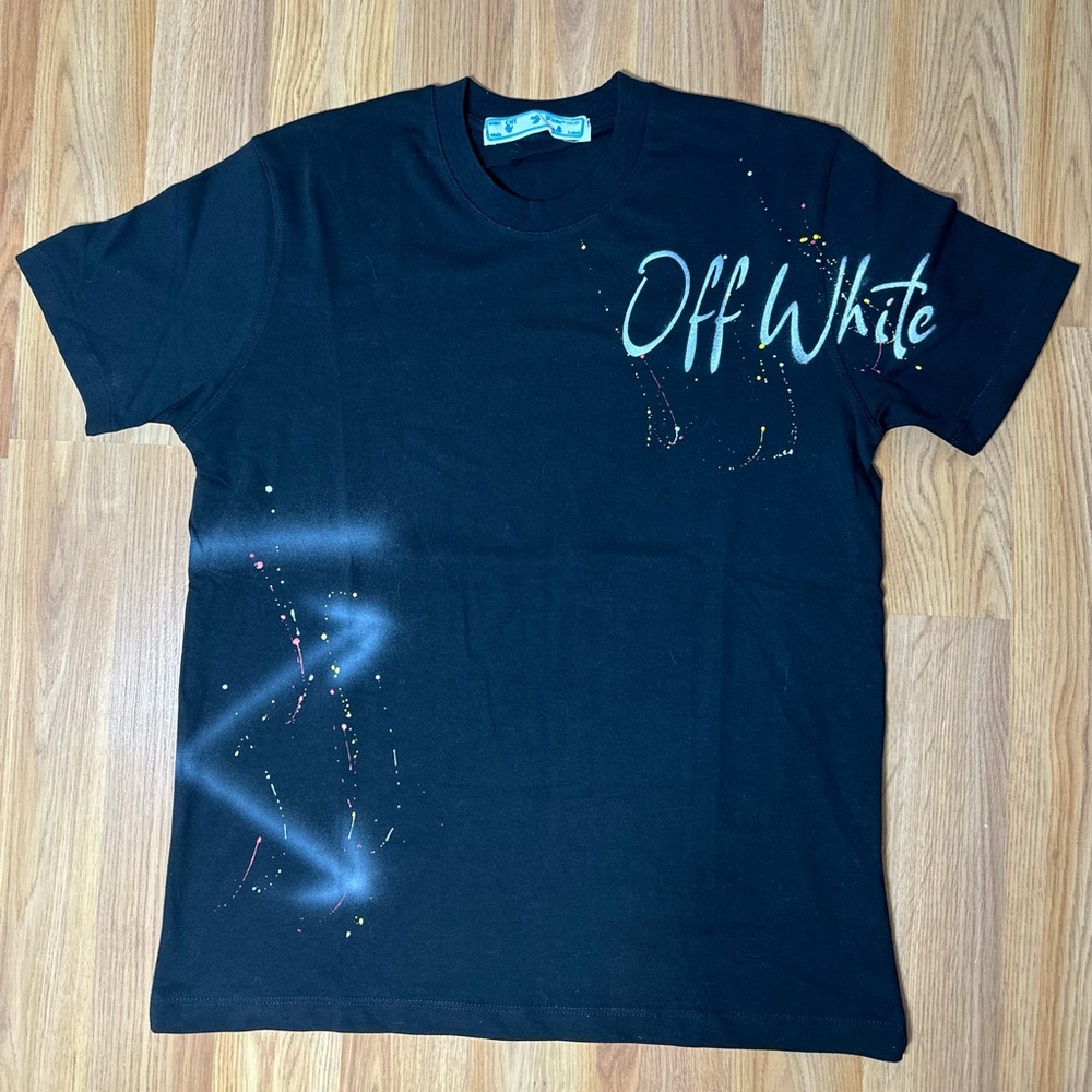 Off-White Diag Tab T-shirt for Men Black Color Size : Small